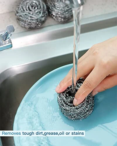 12 шт. Стальная мочалка для мытья посуды, кастрюль, духовок, грилей, раковин - Мочалки из нержавеющей стали для кухни, 12 шт. - 4