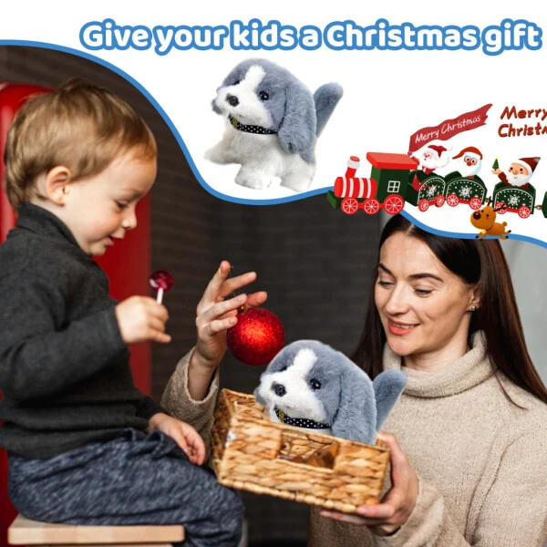 12 шт. ходячая игрушка-щенок для детей, игрушечная собака, которая ходит и лает, серый и белый плюшевый щенок, лучшие плюшевые игрушки-собачки в подарок для детей 3-6 лет - SHORIWO (1)