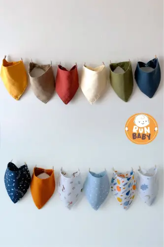 (12 ta) Run Baby %100 Organik Paxta Muslin Mato Ikki Tugmali Chaqaloq So'lak Yostiqchasi & Ro'mol - 11