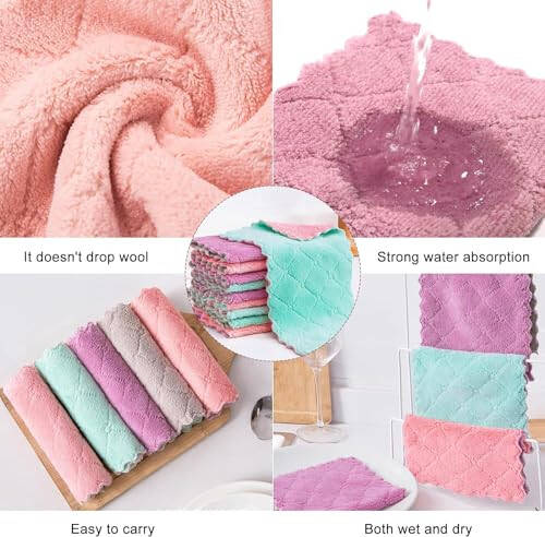 12 ta tozalash matosi oshxona matosi, idish sochiqlari Super changni yutuvchi Coral Velvet Dishtowels, Mikrofiber Premium yumshoq choy sochiqlari, tez quriydigan latta, ko'p maqsadli qayta ishlatiladigan sochiqlar, yopishqoq bo'lmagan yog 'matolari. - 7