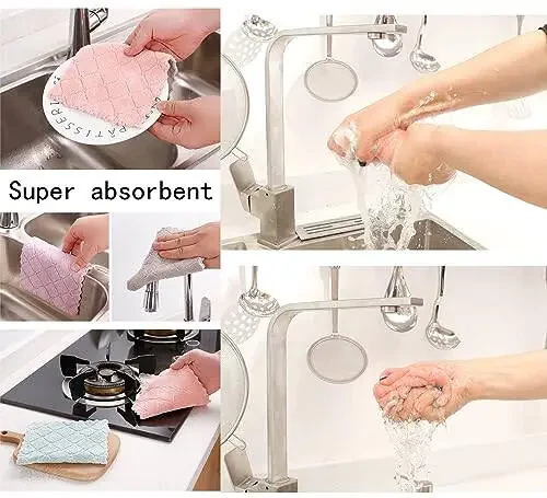12 ta tozalash matosi oshxona matosi, idish sochiqlari Super changni yutuvchi Coral Velvet Dishtowels, Mikrofiber Premium yumshoq choy sochiqlari, tez quriydigan latta, ko'p maqsadli qayta ishlatiladigan sochiqlar, yopishqoq bo'lmagan yog 'matolari. - 3