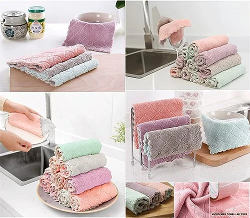12 ta tozalash matosi oshxona matosi, idish sochiqlari Super changni yutuvchi Coral Velvet Dishtowels, Mikrofiber Premium yumshoq choy sochiqlari, tez quriydigan latta, ko'p maqsadli qayta ishlatiladigan sochiqlar, yopishqoq bo'lmagan yog 'matolari. - 6