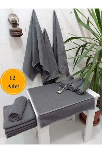 12 talik Kulrang Sartarosh Sochiqi 50x90 | Professional Soch Quritish Sochiqi Iqtisodiy To'plam - Kulrang 