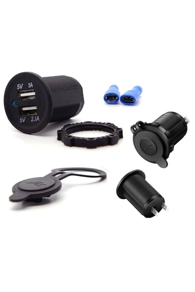 12 Volt Waterproof Boat/Car/Motorcycle USB Socket, 2 USB Charging Ports, 1A - 2.1A Power Output - 1