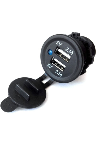 12 Volt Waterproof Boat/Car/Motorcycle USB Socket, 2 USB Charging Ports, 1A - 2.1A Power Output - 3