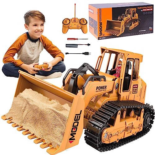 1/20 Construction Bulldozer Toy - Kids Toy Engineering Digger Truck, Remote Control Hydraulic Toy Car for 6 7 8 9 Year Old Boys Girls, Beginner Car Tractor Vehicle Birthday Gifts for Kids - 1