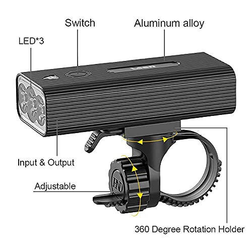 Super Bright Bike Lights for Night Riding,Bike Lights Front and Back,3 LED USB Rechargeable Bicycle Light,Bike Headlight with Power Bank Function,IPX5 Waterproof,3+5 Light Modes - 14