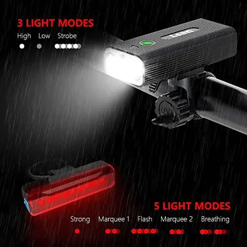 1200 Lumens Bike Lights Front and Back, 3 LED USB Rechargeable Bicycle Light, Super Bright Bike Lights for Night Riding, Bike Headlight with Power Bank Function, IPX5 Waterproof, 3+5 Light Modes - 10