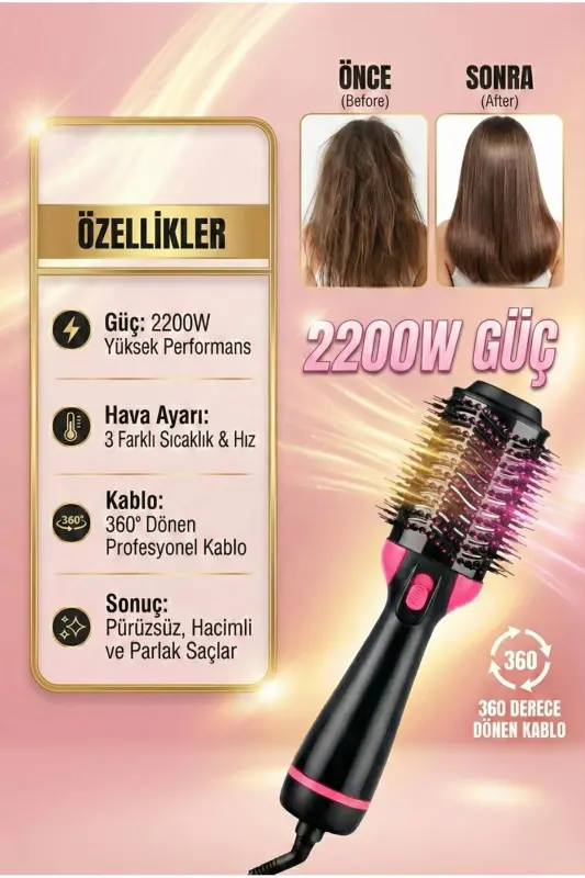 2200W Profosyonel Saç Kurutma Makinesi Taraklı Saç Düzleştirici Fön Makinesi Saç Şekillendirici - 2