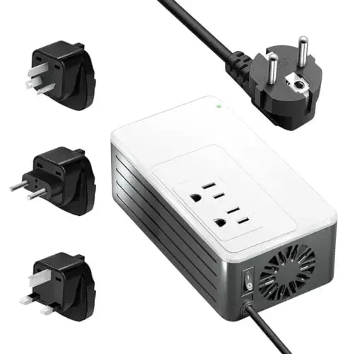 1200W Universal Travel Adapter Converter Step-Down 220V to 110V, 2 lbs Light Weight, Stable Pure Sine Wave, for Hair dryers, straighteners, Curling Irons, Coffee Makers (White) - AMBERTRONIX
