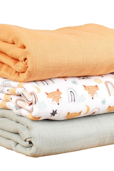 120x120 Triple Muslin Baby Blanket, Natural Cotton Muslin Blanket Set, Muslin Swaddle Blanket - YUMURCAKEVİ (1)