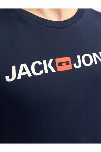 JACK JONES Yazılı Erkek Tişört 12137126 - Navy Blazer - 6