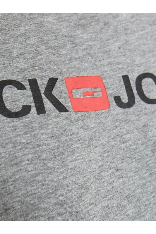 12137126 Jjecorp Logo Tee Ss Crew Neck Noos Erkek T-shirt Light Grey Melange/slım Fıt-Light Grey - 5