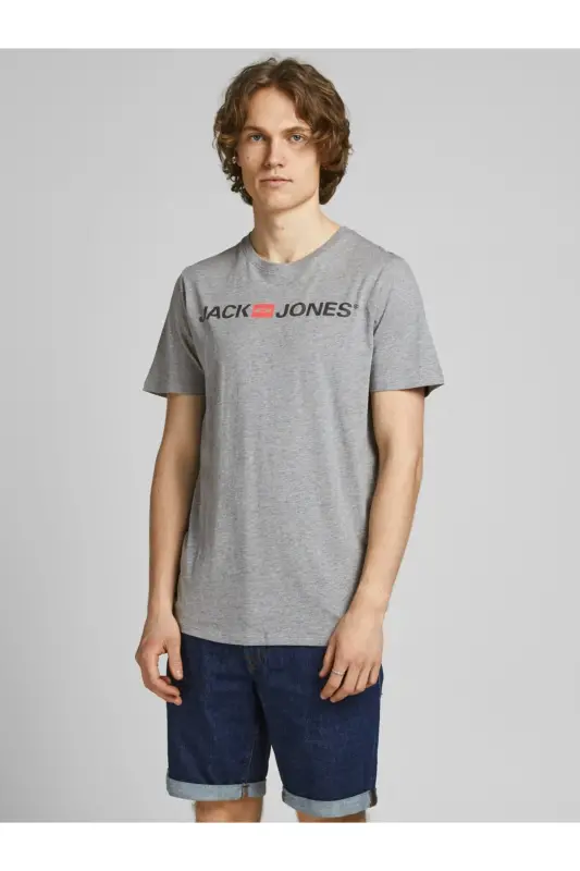 12137126 Jjecorp Logo Tee Ss Crew Neck Noos Erkak T-shirt Light Grey Melange/slım Fıt-Light Grey - JACK & JONES