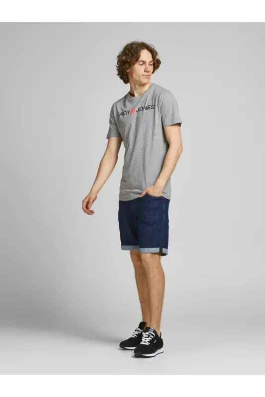 12137126 Jjecorp Logo Tee Ss Crew Neck Noos Erkak T-shirt Light Grey Melange/slım Fıt-Light Grey - 3