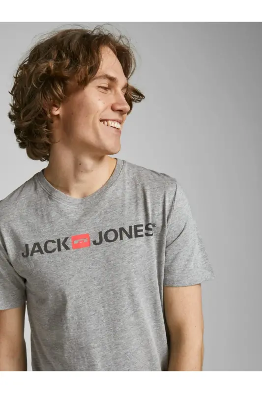 12137126 Jjecorp Logo Tee Ss Crew Neck Noos Erkak T-shirt Light Grey Melange/slım Fıt-Light Grey - 6