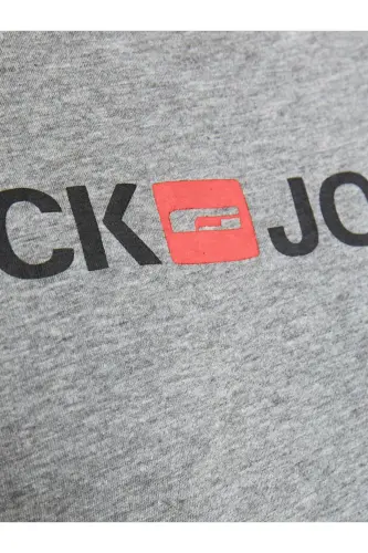 12137126 Jjecorp Logo Tee Ss Crew Neck Noos Erkek T-shirt Light Grey Melange/slım Fıt-Light Grey - 5
