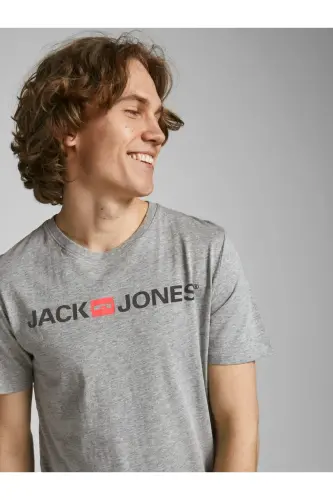 12137126 Jjecorp Logo Tee Ss Crew Neck Noos Erkek T-shirt Light Grey Melange/slım Fıt-Light Grey - 6