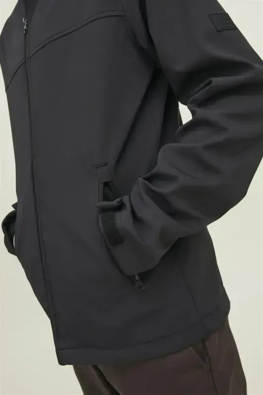 12212363 Jack Jones Jjemarvin Softshell Noos Hoodie Erkaklar Moni Qora - 2