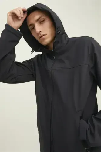 12212363 Jack Jones Jjemarvin Softshell Noos Hoodie Erkaklar Moni Qora - 3