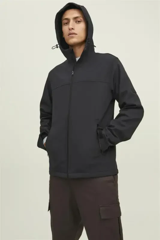 12212363 Jack Jones Jjemarvin Softshell Noos Hoodie Erkaklar Moni Qora - 5