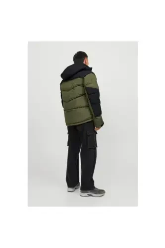12239001 Jack & Jones Jcootıs Puffer Sn Erkak Mont Olive Night/Black Blocking-Yashil - 3