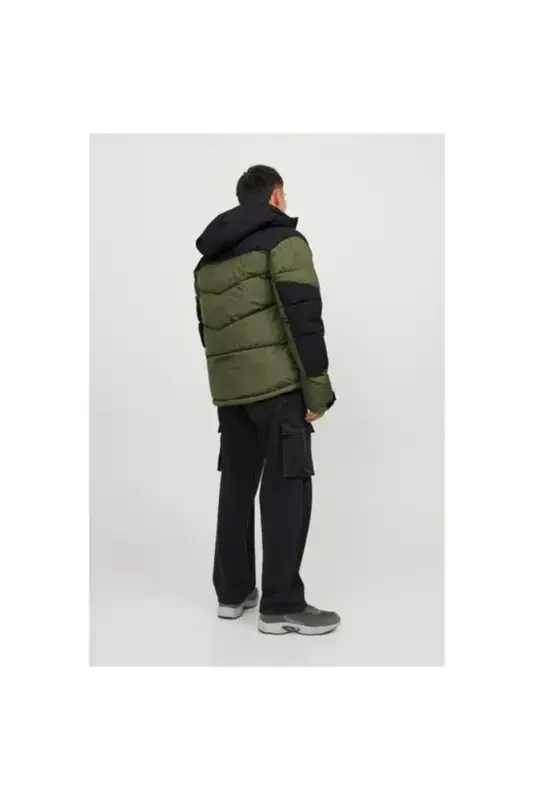 12239001 Jack & Jones Jcootıs Puffer Sn Erkak Mont Olive Night/Black Blocking-Yashil - 3