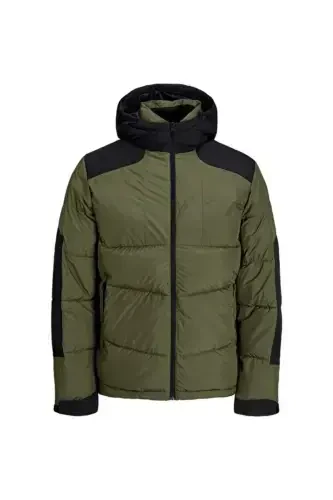 12239001 Jack & Jones Jcootıs Puffer Sn Erkak Mont Olive Night/Black Blocking-Yashil - 4