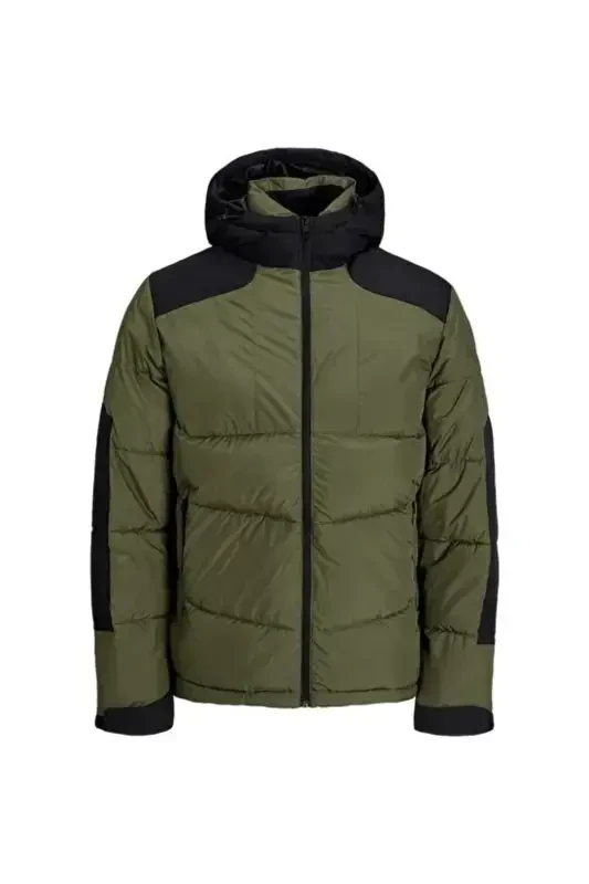12239001 Jack & Jones Jcootıs Puffer Sn Erkak Mont Olive Night/Black Blocking-Yashil - 4