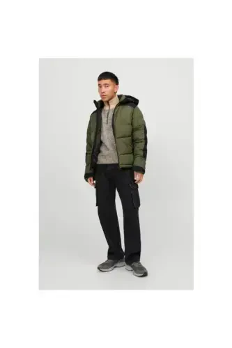 12239001 Jack & Jones Jcootıs Puffer Sn Erkek Mont Olive Night/Black Blocking-Yeşil - JACK & JONES (1)