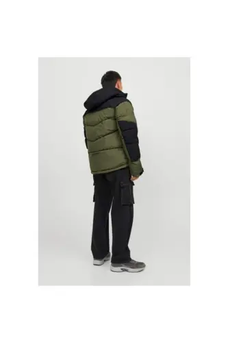 12239001 Jack & Jones Jcootıs Puffer Sn Erkek Mont Olive Night/Black Blocking - Yeşil - 3