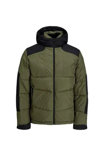 12239001 Jack & Jones Jcootıs Puffer Sn Erkek Mont Olive Night/Black Blocking - Yeşil - 4