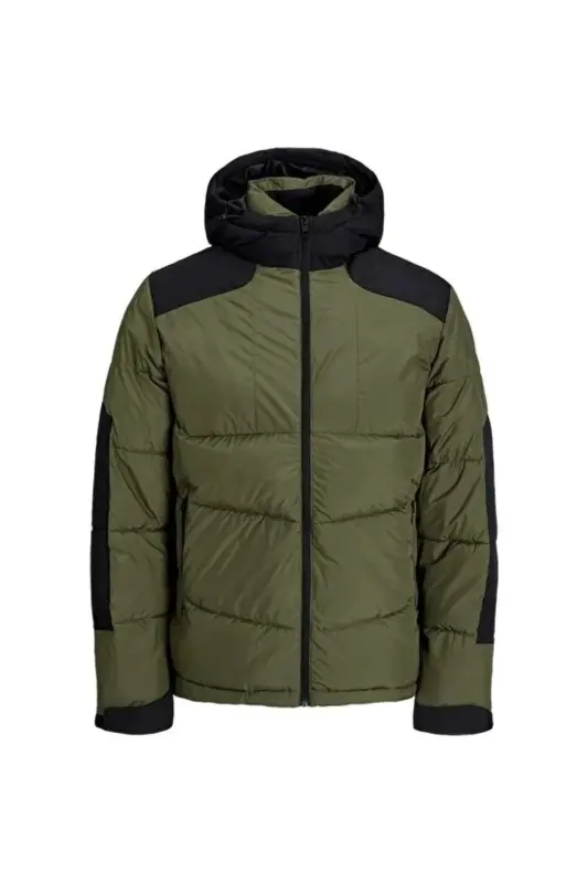 12239001 Jack & Jones Jcootıs Puffer Sn Erkek Mont Olive Night/Black Blocking - Yeşil - 4