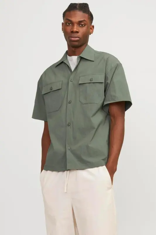 12251280 Jcoaltıtude Relaxed Fit Shirt Ss Мужская рубашка-Agave Green - 1
