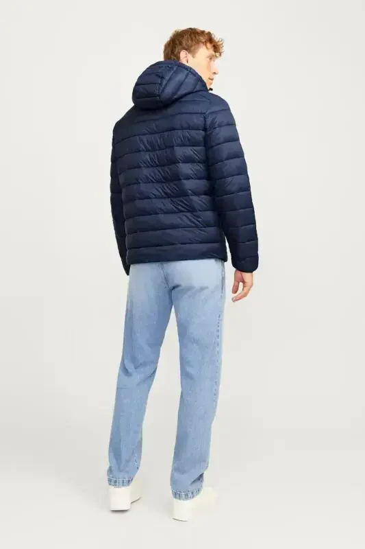 12258441 Jjesprınt Puffer Hood Noos Erkak Şişme Mont-Navy Blazer TRUE RED STITCHES - 3