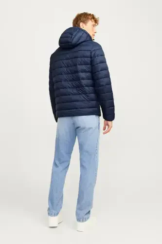 12258441 Jjesprınt Puffer Hood Noos Erkek Şişme Mont-Navy Blazer TRUE RED STITCHES - 3