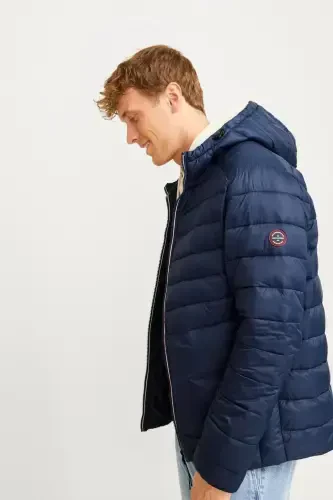 12258441 Jjesprınt Puffer Hood Noos Erkek Şişme Mont-Navy Blazer TRUE RED STITCHES - 4