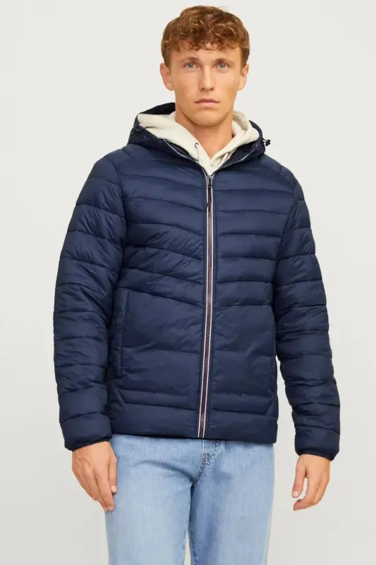 12258441 Jjesprınt Puffer Hood Noos Erkek Şişme Mont - Navy Blazer TRUE RED STITCHES - 1