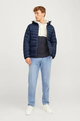 12258441 Jjesprınt Puffer Hood Noos Erkek Şişme Mont - Navy Blazer TRUE RED STITCHES - JACK & JONES (1)