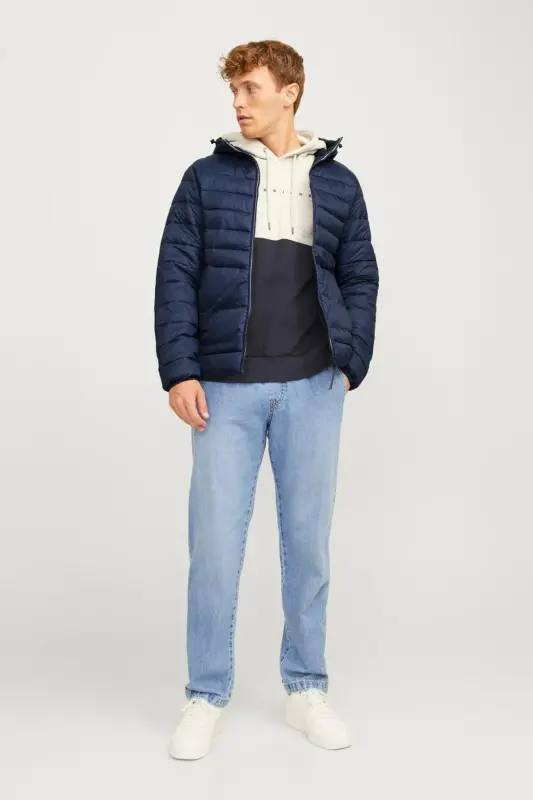12258441 Jjesprınt Puffer Hood Noos Erkek Şişme Mont - Navy Blazer TRUE RED STITCHES - 2