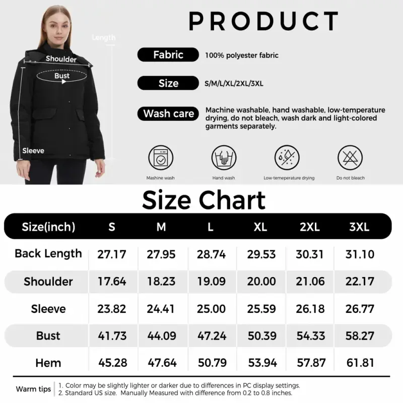 WenVen Women's Winter Coat Thicken Puffer Coats Windproof Winter Jacket with Hood Black L- - 4