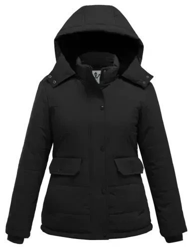 WenVen Women's Winter Coat Thicken Puffer Coats Windproof Winter Jacket with Hood Black L- - 10