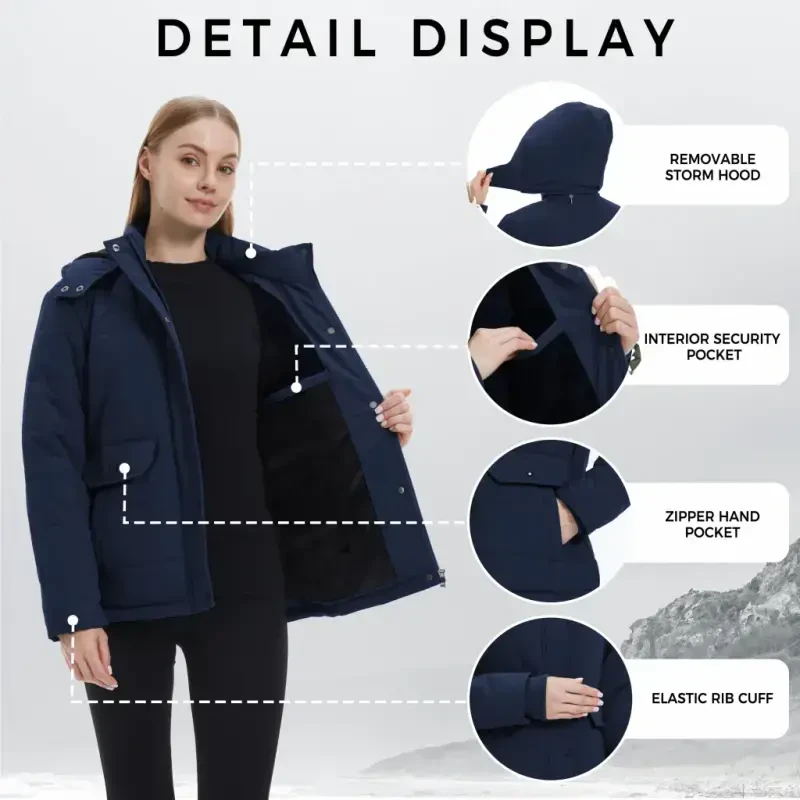 WenVen Women's Thicken Puffer Jacket Quilted Winter Jacket Windproof Winter Puffer Coat Blue L- - 2