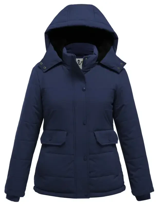 WenVen Women's Thicken Puffer Jacket Quilted Winter Jacket Windproof Winter Puffer Coat Blue L- - 10