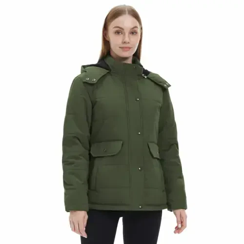 WenVen Women's Puffer Coats Waterproof Winter Jacket Quilted Zip-up Fleece Jacket Green L- - 1