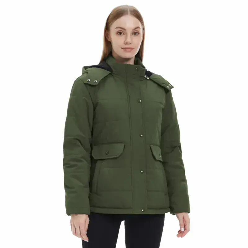 WenVen Women's Puffer Coats Waterproof Winter Jacket Quilted Zip-up Fleece Jacket Green L- - 1