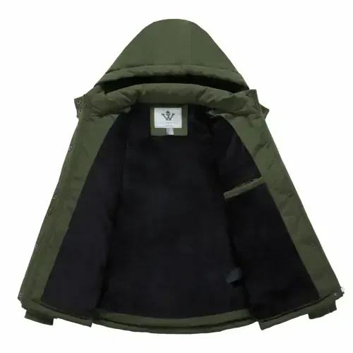 WenVen Women's Puffer Coats Waterproof Winter Jacket Quilted Zip-up Fleece Jacket Green L- - 3