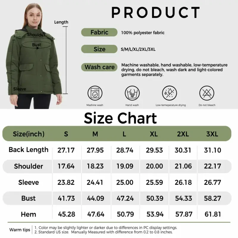 WenVen Women's Puffer Coats Waterproof Winter Jacket Quilted Zip-up Fleece Jacket Green L- - 4