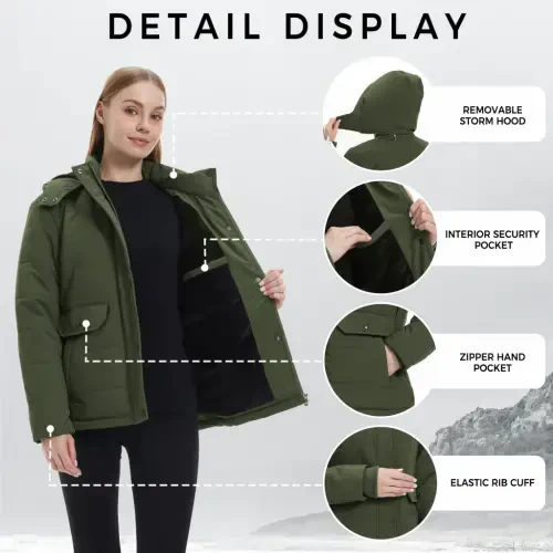 WenVen Women's Puffer Coats Waterproof Winter Jacket Quilted Zip-up Fleece Jacket Green L- - 5