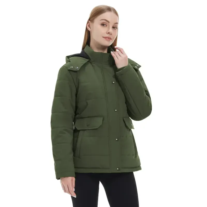 WenVen Women's Puffer Coats Waterproof Winter Jacket Quilted Zip-up Fleece Jacket Green L- - 7